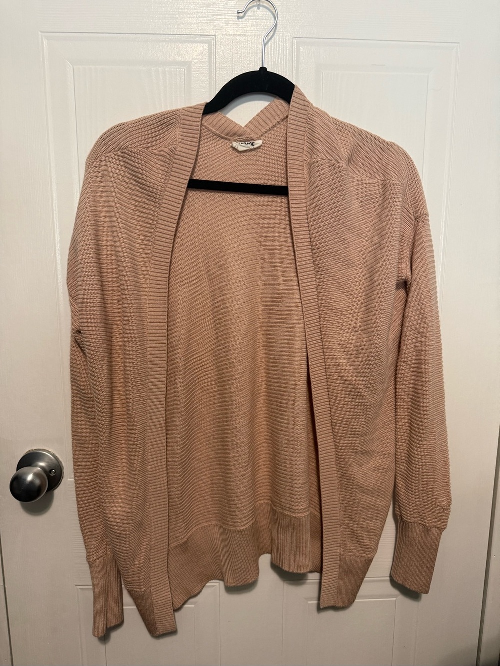Light Peach/Taupe Open-Front Ribbed Cardigan Sweater